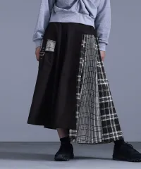 オシャレウォーカー kOhAKU異素材ドッキングフレアロングスカート チェック サイズ1(M～L)