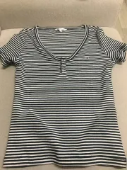 トミー ジーンズ スリム ヘンリー ストライプ Vネック Tシャツ