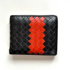 ボッテガヴェネタ　BOTTEGA VENETA 二つ折り財布　イントレチャート　バイカラー　ブラック×オレンジ