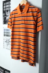 （ L ） ポロ Ralph Lauren(ラルフローレン) 半袖 カラー Tシャツ オレンジ ストライプ ポニー- 13F36