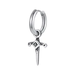 【新品】 ピアス ステンレス メンズ フープ シルバー 揺れる 十字架ピアス 大きい 黒 ブラック クロス 瑪瑙 守り ヴィンテージ 誕生日 クリスマス プレゼント (C) 0