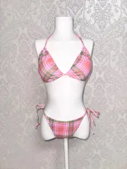 ピンク グリーン チェック ビキニ 水着