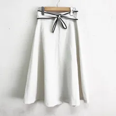 美品 プロポーションボディドレッシング 配色リボンフレアスカート ミモレ丈 アイボリー M