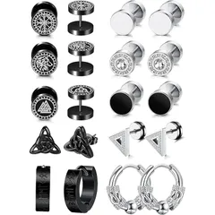 【新品】 Jstyle 10ペア セット ピアス メンズ フープピアス リング スタッド プラチナ ブラック 男性 ステンレス アレルギー対応 トラガス 日常 シンプル ピアス