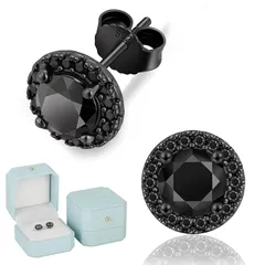 【新品】 KRKCメンズピアス：モアサナイトピアス シルバー925 0.5ct/1.0ct/1.5ct ブラックダイヤ 人工ダイヤモンド 20G 金属アレルギー対応 カプール 男女兼用 シンプル 人気誕生日/クリスマス/記念日プレゼント ギフトボックス（ヘ 1