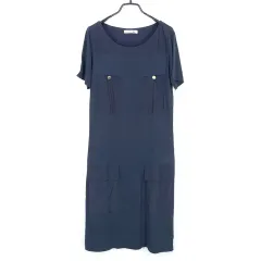 ラコステ レディース 夏 ポケット 薄い ニットワンピース ネイビー (HU39807)