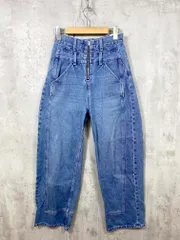 null. ヌル ハイウエスト リメイク風 ダブルレイヤード コクーン デニムパンツ size38/青 ■■◎レディース