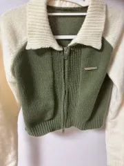 バイカラー カラ ジップアップ ニット ジップアップ カーディガン 下がりませんㅠ