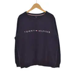 トミーヒルフィガー TOMMY HILFIGER トレーナー スウェット クルーネック 長袖 リブ ロゴ刺繍 M 紺 ネイビー