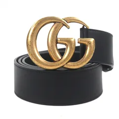 美品▼GUCCI グッチ 400593 ダブルG ワイドベルト レザー GGマーモントバックル ブラック ゴールド金具 90・36 保存袋付き イタリア製 メンズ