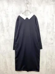 美品 KUMIKYOKU 組曲 OPWXSW0459 膝下丈 シンプル Elena襟付き ニット ワンピース size2/黒 ■■◎レディース