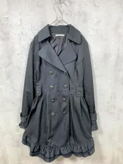 axes femme アクシーズファム フリル付 レースアップ ウエストリボン トレンチ コート sizeM/黒 ■■ レディース