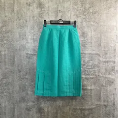 【T-979】東京スタイル ひざ丈スカート グリーン ウエストゴム 約62cm タック入り 無地 上品 シンプル レディース 古着 春夏 秋 きれいめ オフィス カジュアル 着回し◎