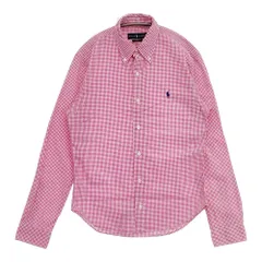 RALPH LAUREN SLIM FIT ボタンダウン BD ギンガムチェック コットン 長袖シャツ ピンク ホワイト レディース ラルフローレン【中古】6-0310M△