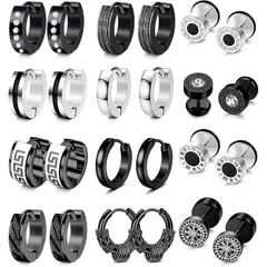 【新品】 Jstyle 12ペア メンズ ピアス スタッド ブラック プラチナ リング セット 男性 丸型 サージカルステンレス アレルギー対応 トラガス 日常 シンプル ピアス