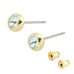 【新品】 [ジュエリーショップエム] ピアス カラーストーン 誕生石 1粒 金属アレルギー対応 レディース メンズ 落ちない キャッチ セット ゴールド 3月 アクアボヘミア G 1