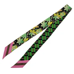 極美品 FENDI フェンディ スカーフ Wrappy ラッピー 花柄 格子柄 グリーン