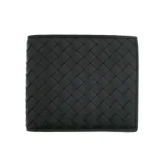 【名東】ボッテガヴェネタ イントレチャート コインパース付き二つ折りウォレット 財布 ブラック 黒 カーフ レザー メンズ 革小物