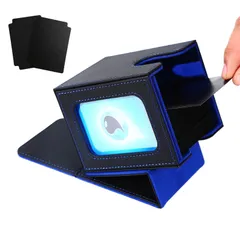 【即日発送】トレカケース カードディスプレイウィンドウ 100枚 二重 デッキケース 三重スリーブ対応 縦入れ 仕切り2つとトップローダー１つ付き Venssu 革 (黒内装青)