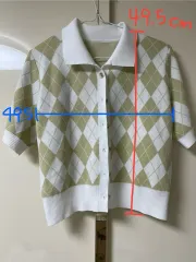 アーガイル柄 半袖 ニット カーディガン