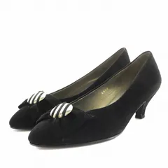 イヴサンローラン YVES SAINT LAURENT パンプス アーモンドトゥ ヒール リボン スエード 35 黒 ブラック 6058 /AN25 ■MU