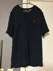 ポロ ラルフローレン ケーブル 半袖 ニット ネイビー m