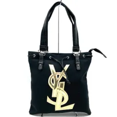 SAINT LAURENT サンローラン ハンドバッグ トートバッグ ロゴ キャンバス レザー ブラック ゴールド ノベルティ レディース