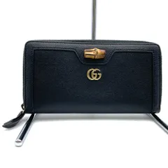 GUCCI グッチ 658634 長財布 バンブー ダブルG ラウンドジップ レザー ブラック 長財布 レディース