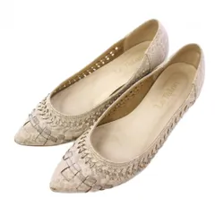 ルタロン Le Talon パンプス ポインテッドトゥ ローヒール フェイクレザー 編み込み グレージュ /BB ■MU