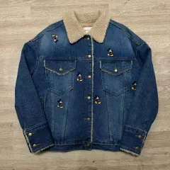 Open party ミッキーマウス 刺繍 ロゴ シェルパ デニム トラッカー ジャケット M/90