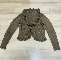 フリル ニット カーディガン (キャメル)