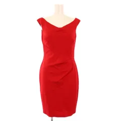 ローレンラルフローレン LAUREN RALPH LAUREN タイトワンピース ひざ丈 ノースリーブ Vネック ストレッチ ワンカラー 4P 赤 レッド /BB ■BM