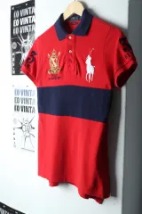 （ S ー M ） ポロ Ralph Lauren(ラルフローレン) 半袖 カラー Tシャツ レッド ラグビー ビッグポニー- 14875