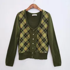 F JPN ウール 100 % アーガイル柄 チェック カーディガン