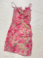 紐 ノースリーブ プリント ワンピース xs