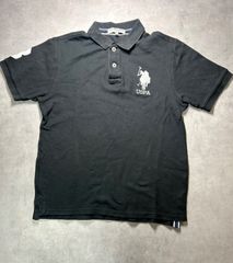 USポロアッスン ポロシャツ M ブラック ビッグロゴ 刺繍 ナンバリング 3 綿100% 黒 U.S. POLO ASSN. メンズ レディース ユニセックス 古着 裾スリット ライン テープ カジュアル スポーツ ゴルフ PL72113