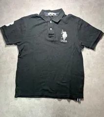 USポロアッスン ポロシャツ M ブラック ビッグロゴ 刺繍 ナンバリング 3 綿100％ 黒 U.S. POLO ASSN. メンズ レディース ユニセックス 古着 裾スリット ライン テープ カジュアル スポーツ ゴルフ PL72113