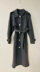 新品) レショップ グレー Long トレンチ コート TENション ある 生地とボタン ディテール が 綺麗