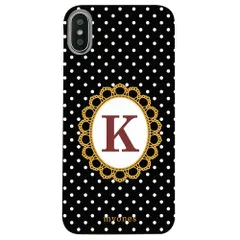 【新品未使用】iPhone15 Pro Max アイフォン15プロマックス クリア ハードケース ( 水玉模様  イニシャルK) ブラック ドット 水玉 イニシャル アルファベット