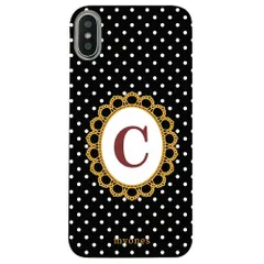 【新品未使用】iPhone15 Pro Max アイフォン15プロマックス クリア ハードケース ( 水玉模様  イニシャルC) ブラック ドット 水玉 イニシャル アルファベット