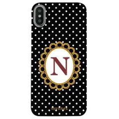 【新品未使用】らくらくスマートフォンme F-01L クリア ハードケース ( 水玉模様  イニシャルN) ブラック ドット 水玉 イニシャル アルファベット