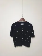 ブラック リボン 半袖 ニット