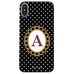 【新品未使用】らくらくスマートフォンme F-01L クリア ハードケース ( 水玉模様  イニシャルA ) ブラック ドット 水玉 イニシャル アルファベット