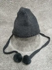 ハンドメイド FINE ニット帽 耳あて グレー 防寒帽子 新品