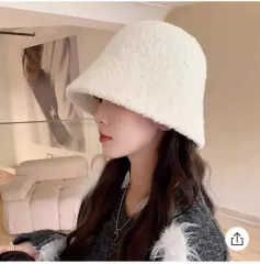 ボア 양털 バケットハット アイボリー