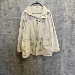 【Y-542】マウンテンパーカー メンズ L相当 ベージュ フード付き ドローコード ミリタリー風 ナイロンジャケット アウトドア 古着 大きめシルエット 春秋アウター カジュアル