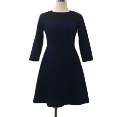 ナチュラルビューティーベーシック NATURAL BEAUTY BASIC ワンピース フレア ミニ レース 無地 長袖 S 紺 黒 ネイビー ブラック