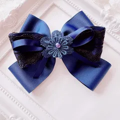 ❤️368 フラワーグログランレースリボンヘアクリップピン❤️ネイビー