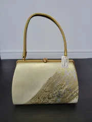 本皮製品　和装用バッグ ハンドバッグ　着物 小紋 訪問着 上品　和装小物　昭和レトロ　ゴールド