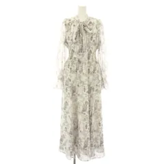 プロポーション ボディドレッシング PROPORTION BODY DRESSING 24AW フラワーリボンシャーリングワンピース ロング 長袖 ボウタイ 花柄 S 白 ホワイト グレー 121-4240506 /YT